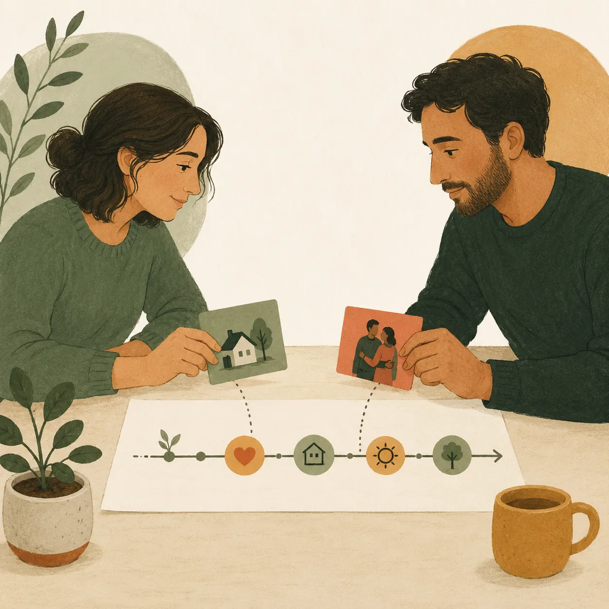Two siblings placing their priorities onto a shared care timeline together.